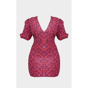 Pretty Little Thing Plus Red Floral Puff Sleeve Tea‎ Dress Size 24